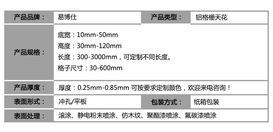黑色鋁格柵參數(shù)