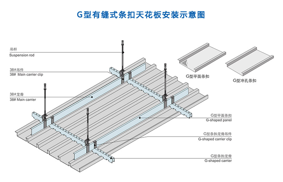G型有縫式條扣天花板安裝示意圖