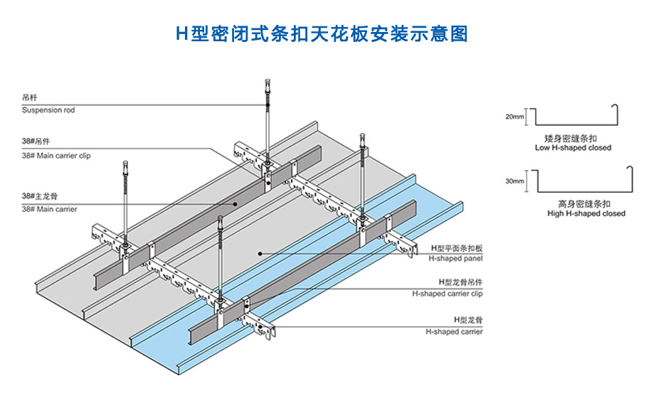 H型密閉式條扣天花板安裝示意圖