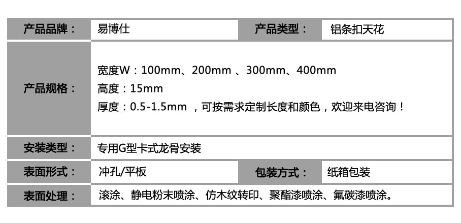 G型鋁條板_參數(shù)表