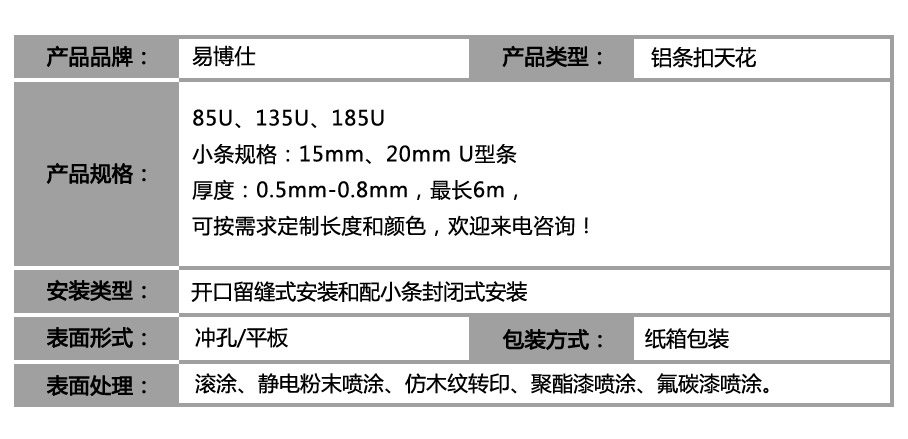 U型鋁條板_參數(shù)