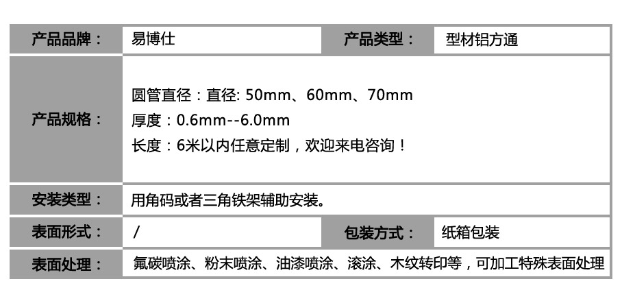 型材圓管天花_參數(shù)表