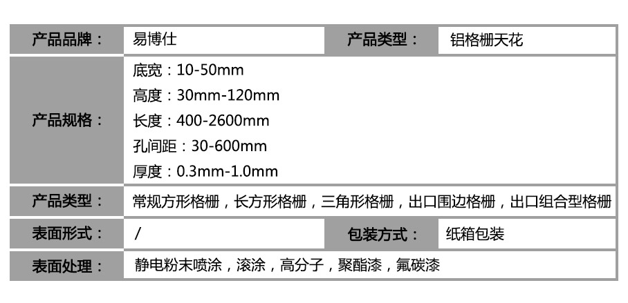 鋁格柵吊頂參數(shù)